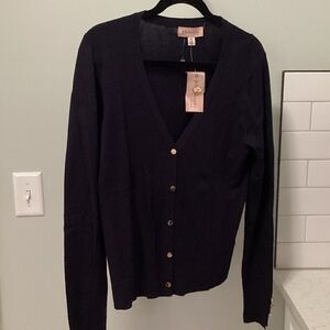 Philosophy Navy Blue V-Neck Cardigan with Gold Buttons